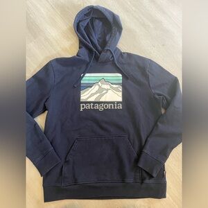 Patagonia Dark Blue Hoodie with Mountain Graphic